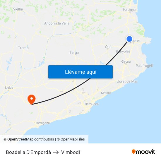 Boadella D'Empordà to Vimbodí map