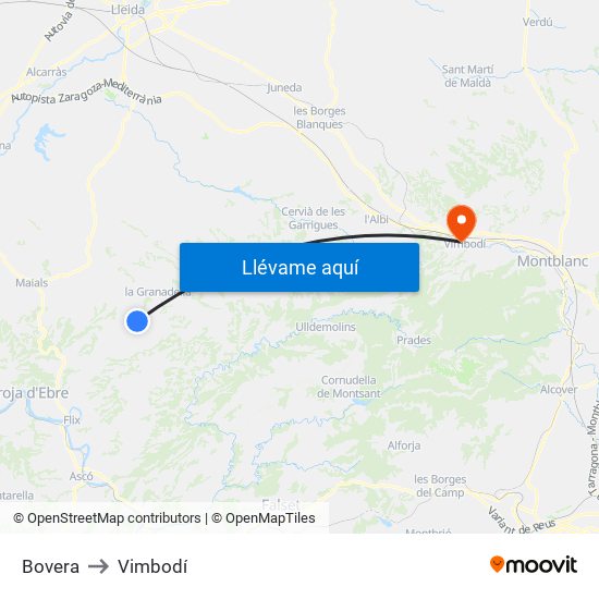 Bovera to Vimbodí map