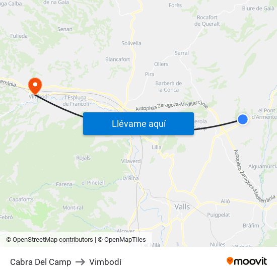 Cabra Del Camp to Vimbodí map