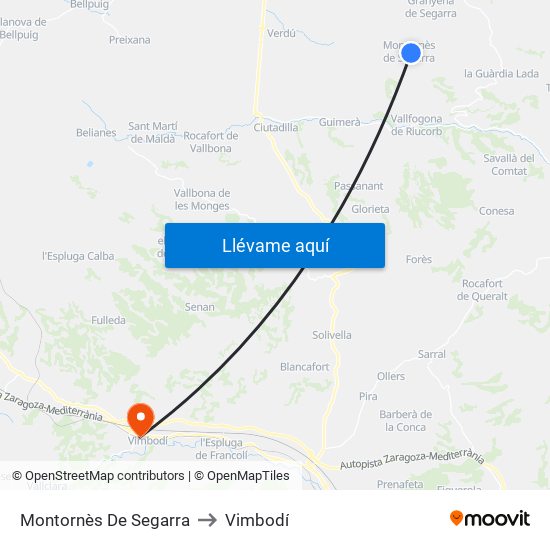 Montornès De Segarra to Vimbodí map