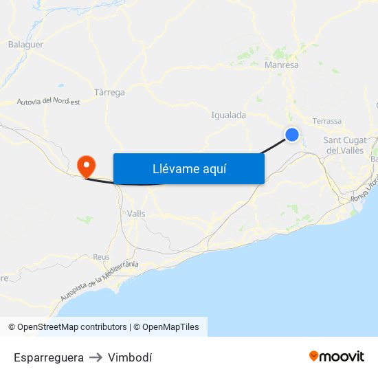 Esparreguera to Vimbodí map