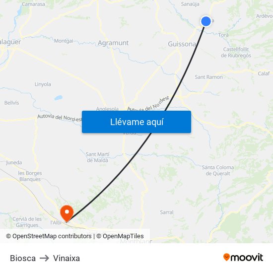 Biosca to Vinaixa map