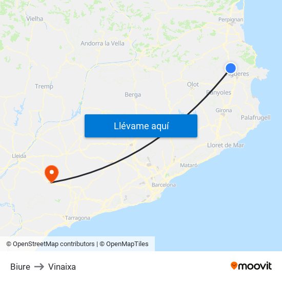 Biure to Vinaixa map