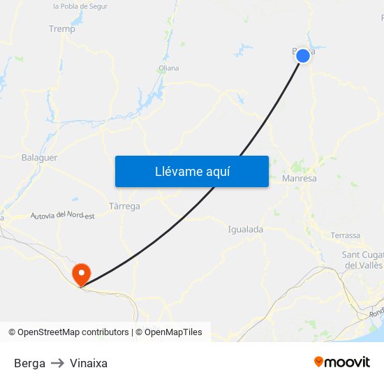 Berga to Vinaixa map