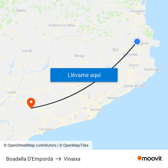 Boadella D'Empordà to Vinaixa map