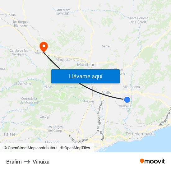 Bràfim to Vinaixa map