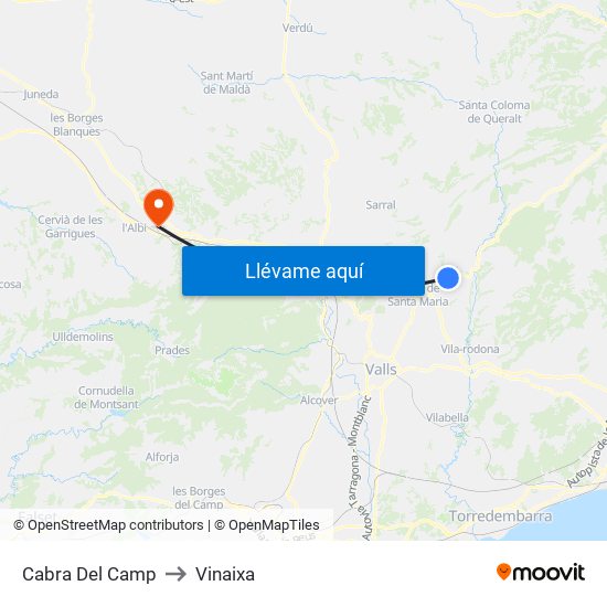 Cabra Del Camp to Vinaixa map