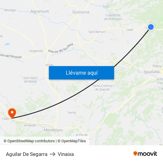Aguilar De Segarra to Vinaixa map