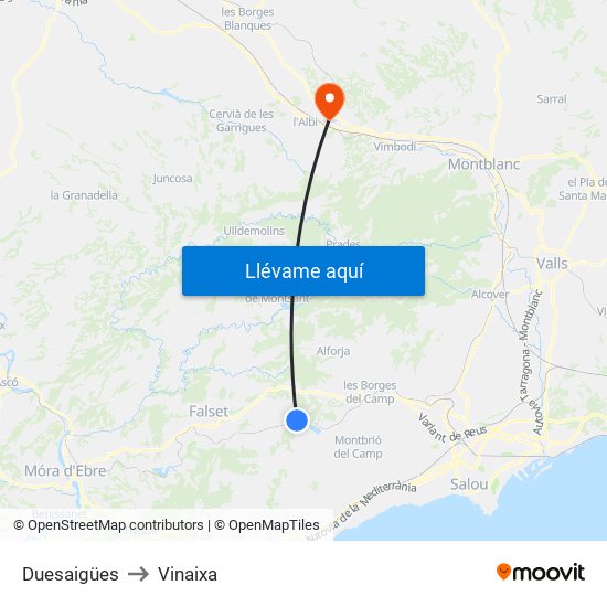 Duesaigües to Vinaixa map