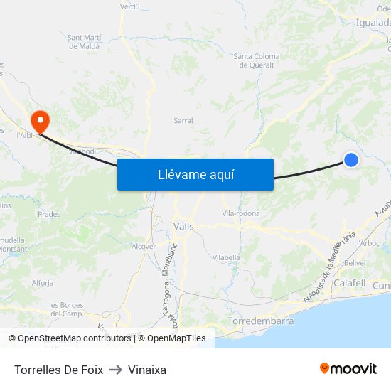 Torrelles De Foix to Vinaixa map