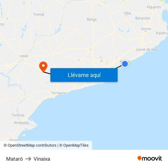 Mataró to Vinaixa map