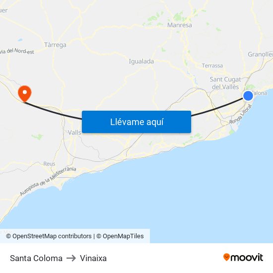 Santa Coloma to Vinaixa map