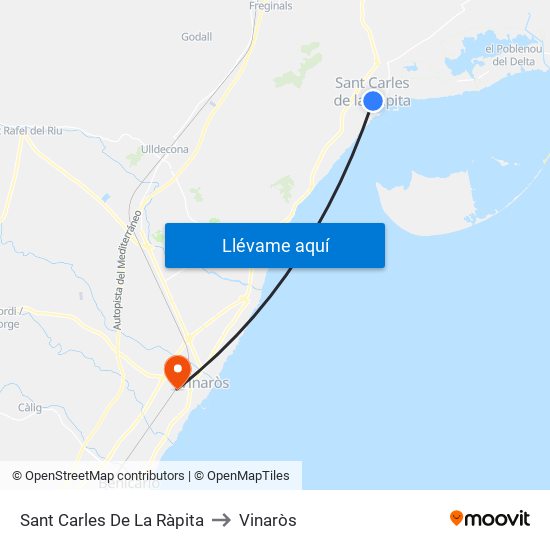 Sant Carles De La Ràpita to Vinaròs map