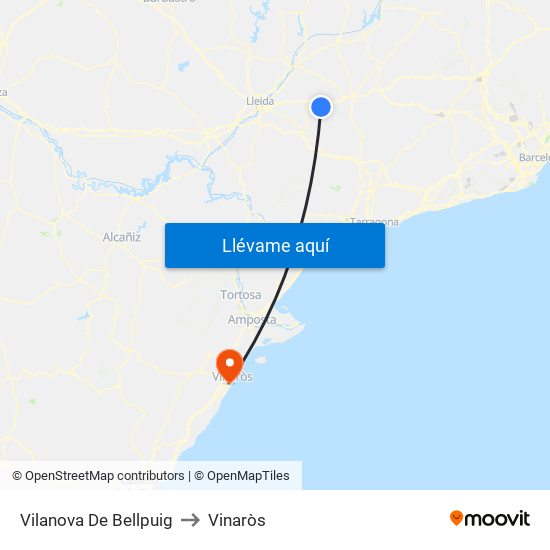 Vilanova De Bellpuig to Vinaròs map