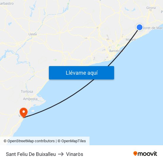 Sant Feliu De Buixalleu to Vinaròs map
