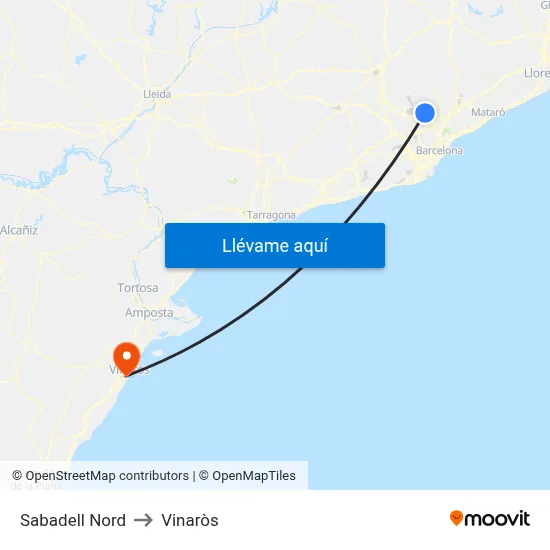 Sabadell Nord to Vinaròs map