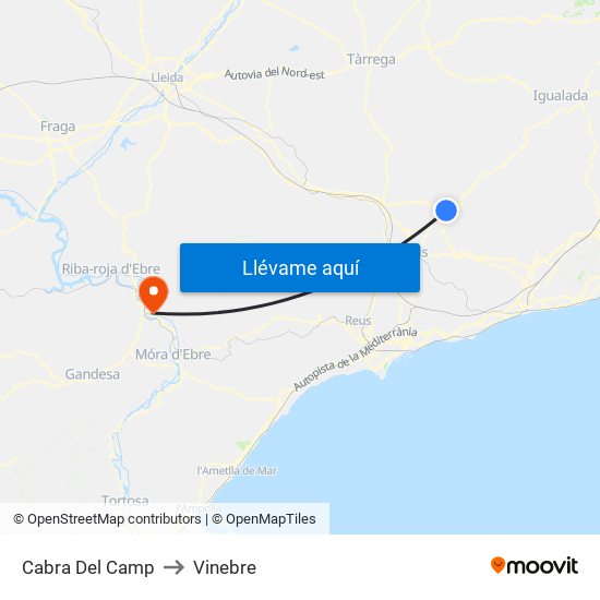 Cabra Del Camp to Vinebre map