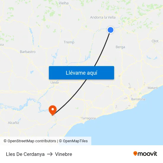 Lles De Cerdanya to Vinebre map