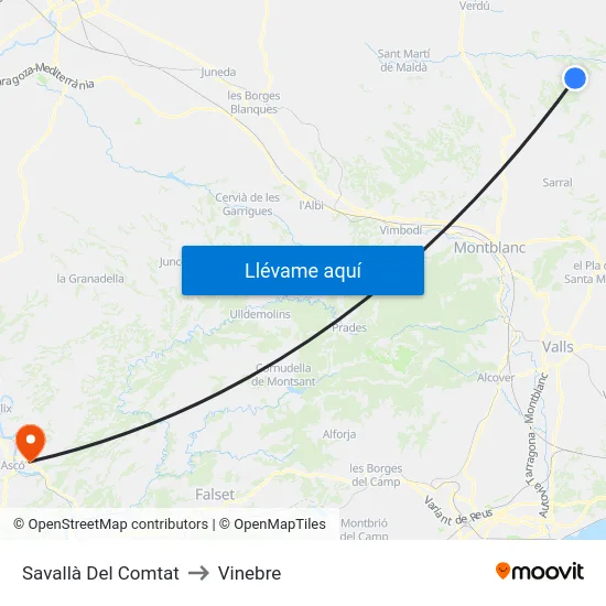 Savallà Del Comtat to Vinebre map
