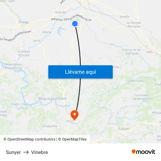 Sunyer to Vinebre map