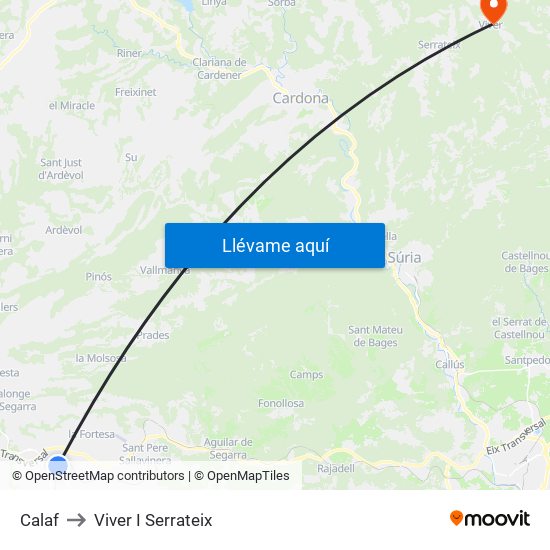 Calaf to Viver I Serrateix map