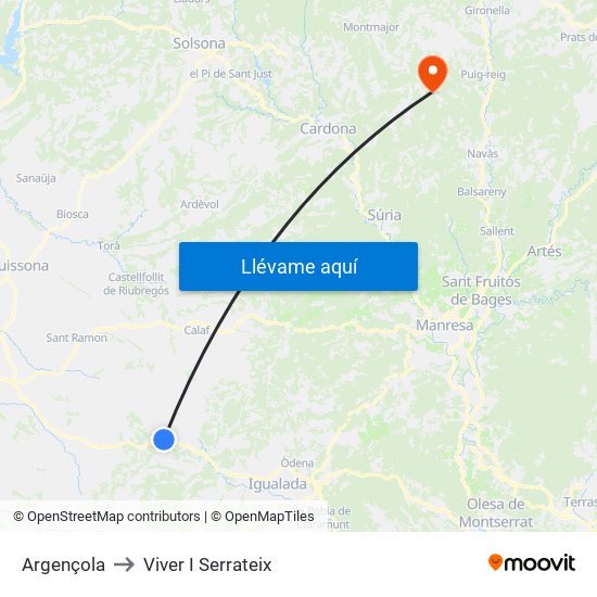Argençola to Viver I Serrateix map