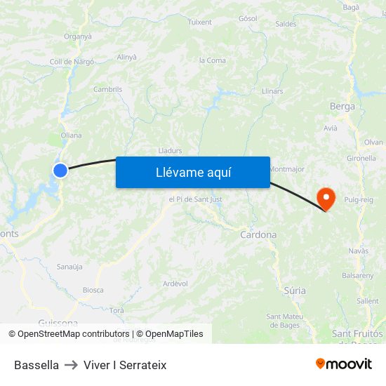 Bassella to Viver I Serrateix map