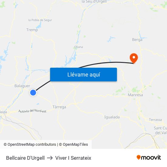 Bellcaire D'Urgell to Viver I Serrateix map