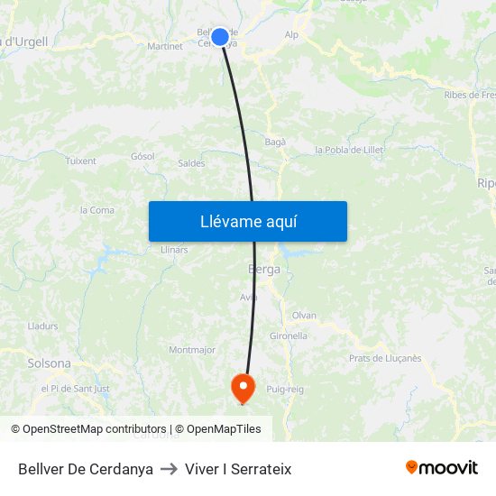 Bellver De Cerdanya to Viver I Serrateix map