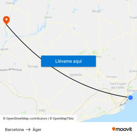 Barcelona to Àger map