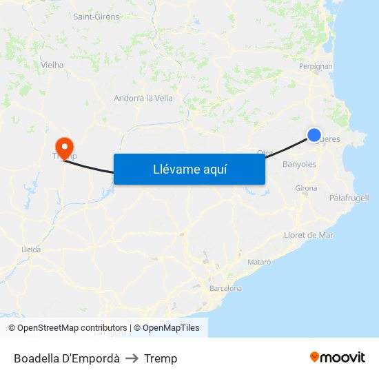 Boadella D'Empordà to Tremp map