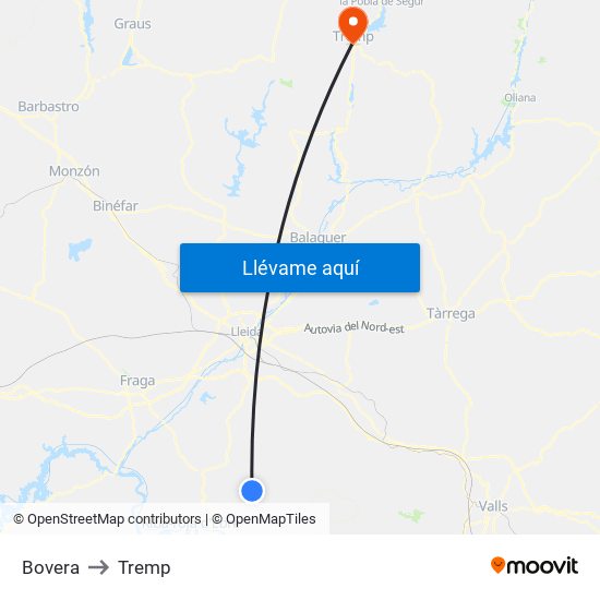 Bovera to Tremp map