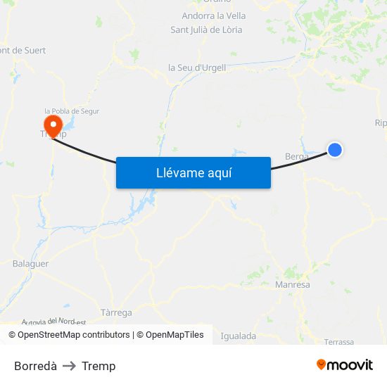 Borredà to Tremp map