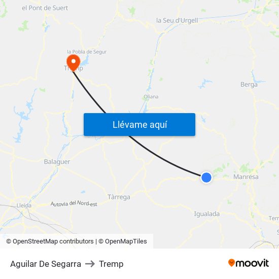 Aguilar De Segarra to Tremp map