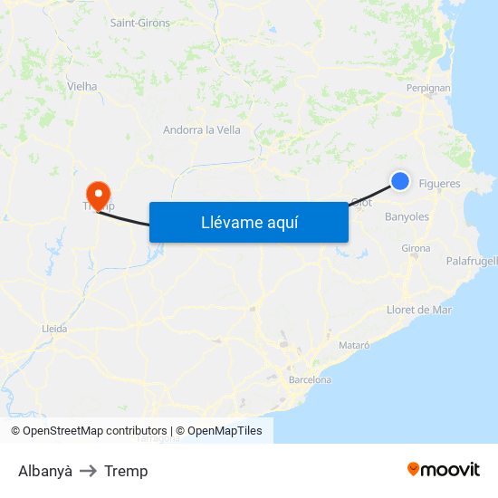 Albanyà to Tremp map