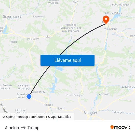 Albelda to Tremp map