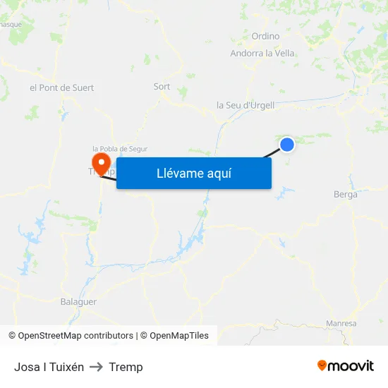 Josa I Tuixén to Tremp map