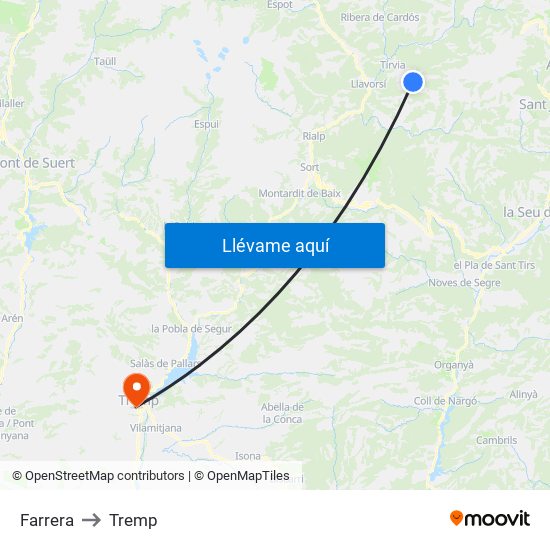 Farrera to Tremp map