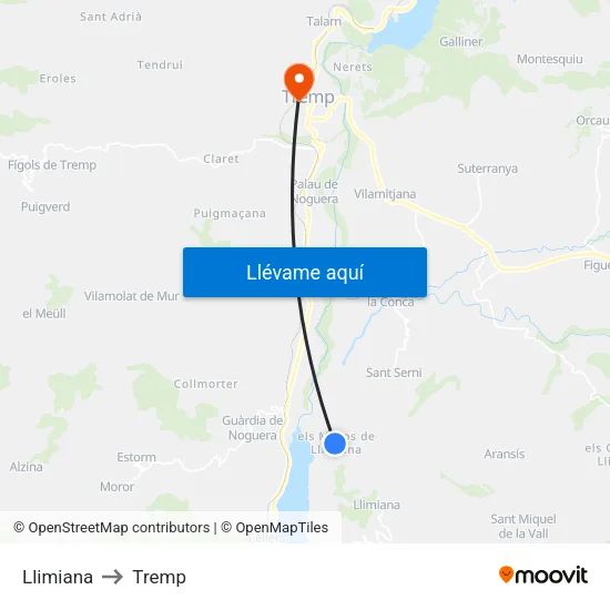 Llimiana to Tremp map