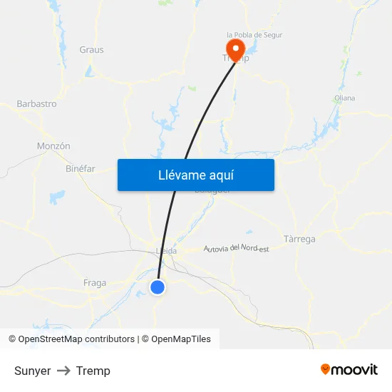 Sunyer to Tremp map