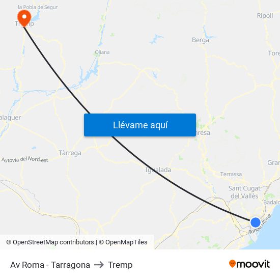 Av Roma - Tarragona to Tremp map