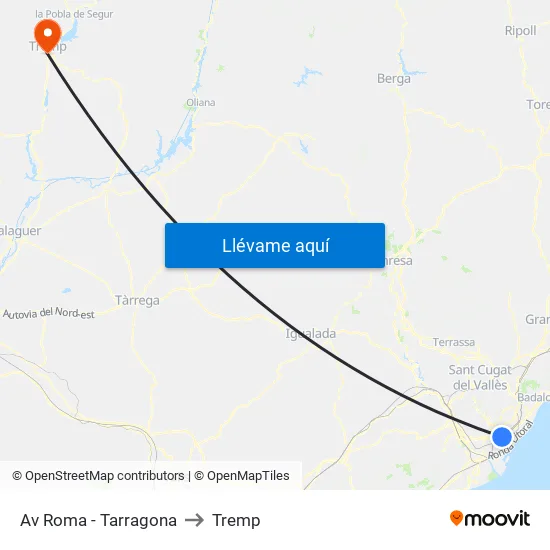 Av Roma - Tarragona to Tremp map