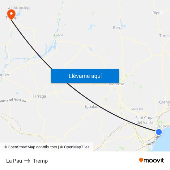 La Pau to Tremp map