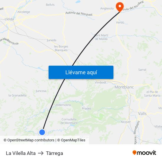 La Vilella Alta to Tàrrega map
