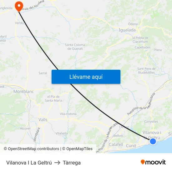Vilanova I La Geltrú to Tàrrega map