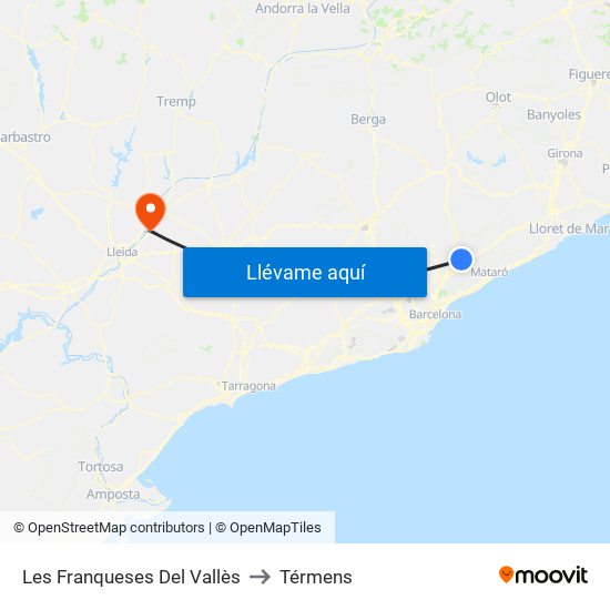 Les Franqueses Del Vallès to Térmens map