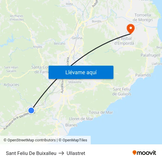 Sant Feliu De Buixalleu to Ullastret map