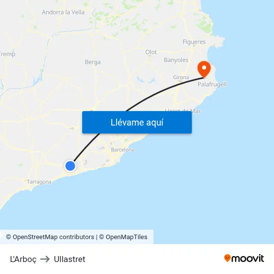 L'Arboç to Ullastret map