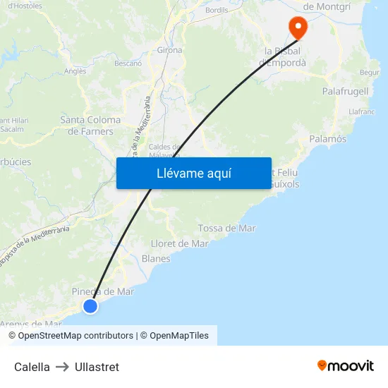 Calella to Ullastret map