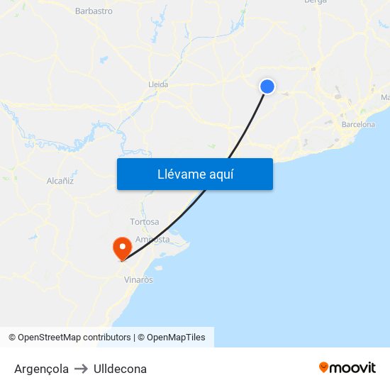 Argençola to Ulldecona map